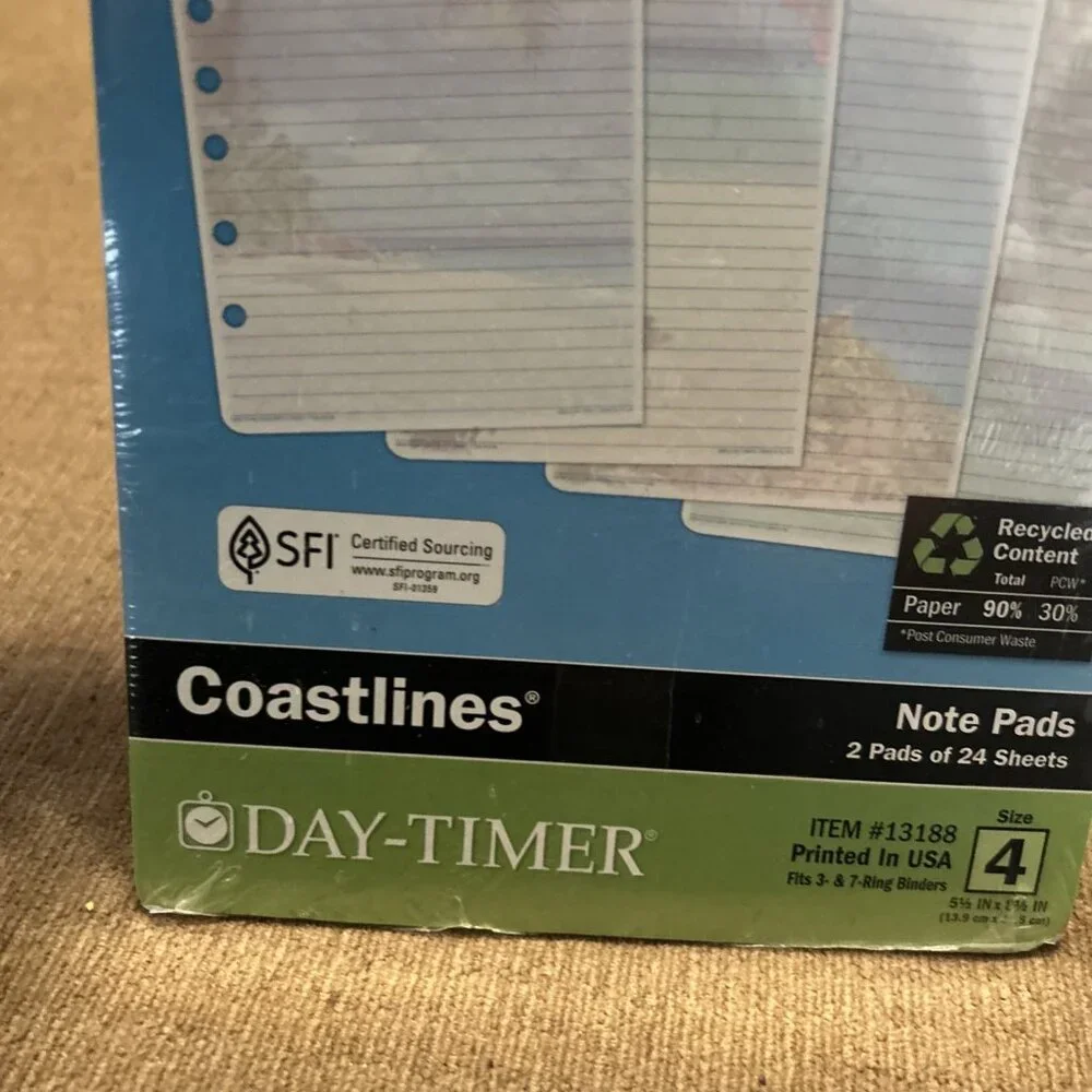 Day-Timer Coastlines Note Pads 2 Pads Of 24 Sheets #13188 Fits 3 & 7 Ring Size 4